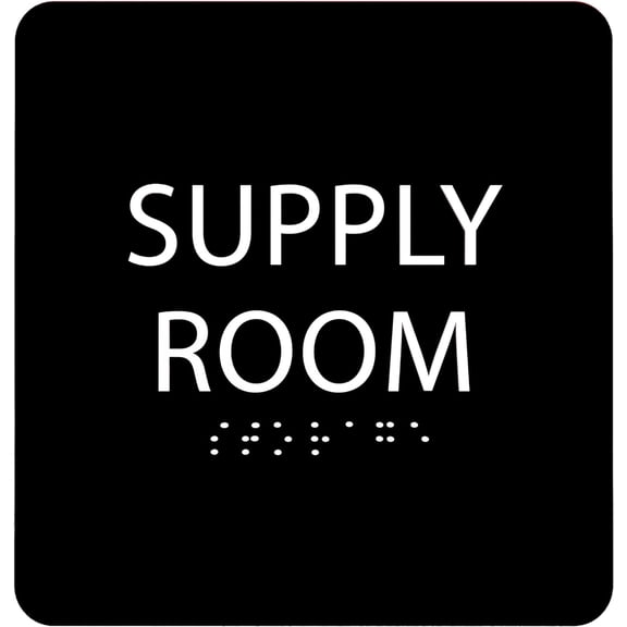 ADA CENTRAL SIGNS - 6" X6" Supply Room Sign - ADA Compliant Tactile Graphics Grade 2 Braille Text Acrylic Door Wall Signs - Stocking Tracking Monitoring Storage Room Sign for Office, School, Warehouse