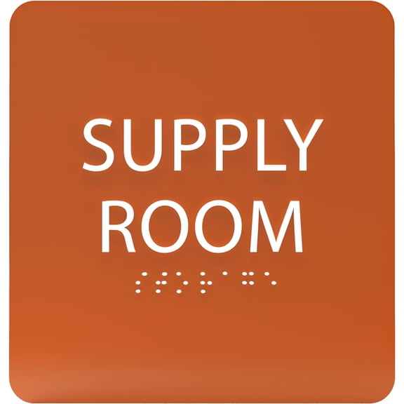 ADA CENTRAL SIGNS - 6" X6" Supply Room Sign - ADA Compliant Tactile Graphics Grade 2 Braille Text Acrylic Door Wall Signs - Stocking Tracking Monitoring Storage Room Sign for Office, School, Warehouse