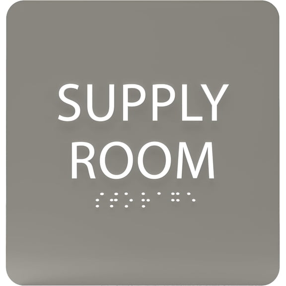 ADA CENTRAL SIGNS - 6" X6" Supply Room Sign - ADA Compliant Tactile Graphics Grade 2 Braille Text Acrylic Door Wall Signs - Stocking Tracking Monitoring Storage Room Sign for Office, School, Warehouse