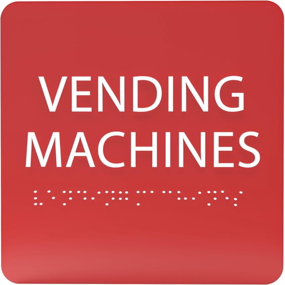 ADA CENTRAL SIGNS - 6" X6" Vending Machines Sign - ADA Compliant Tactile Graphics Grade 2 Braille Text Acrylic Wall Signs - Coffee, Snacks, Candy, Soda Drinks Vending Machine Sign for business, Office