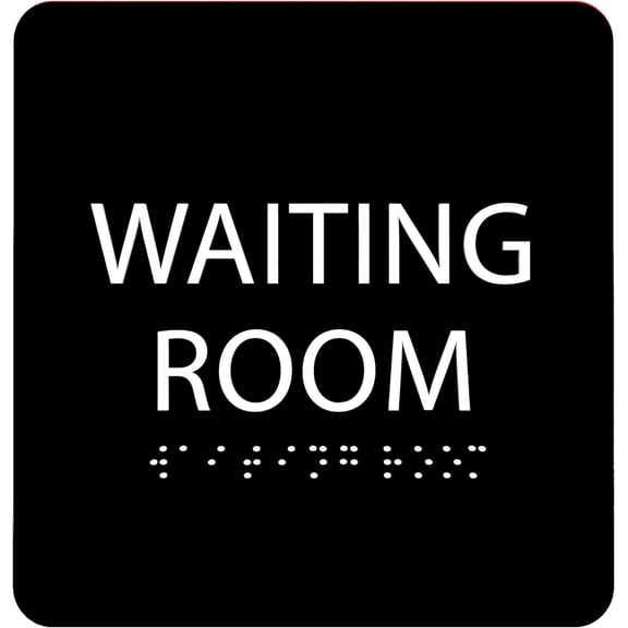 ADA CENTRAL SIGNS - 6" X6" Waiting Room Sign - ADA Compliant Tactile Graphics Grade 2 Braille Text Acrylic Wall Signs - Please Wait Here, Reception Counter Door Signs for Medical Clinics, Offices