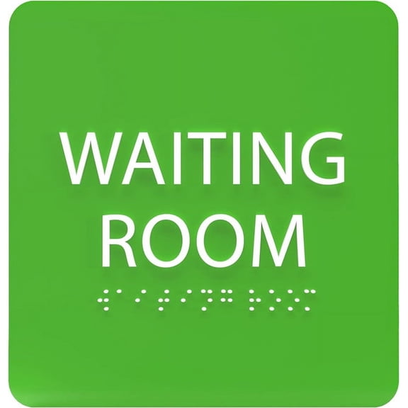 ADA CENTRAL SIGNS - 6" X6" Waiting Room Sign - ADA Compliant Tactile Graphics Grade 2 Braille Text Acrylic Wall Signs - Please Wait Here, Reception Counter Door Signs for Medical Clinics, Offices