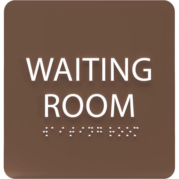 ADA CENTRAL SIGNS - 6" X6" Waiting Room Sign - ADA Compliant Tactile Graphics Grade 2 Braille Text Acrylic Wall Signs - Please Wait Here, Reception Counter Door Signs for Medical Clinics, Offices