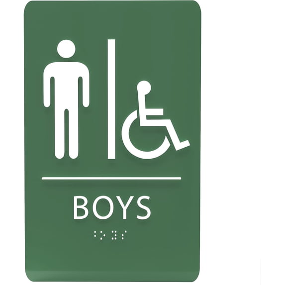 ADA CENTRAL SIGNS - 6"X9" Boys Accessible Restroom Sign - ADA Compliant Tactile Graphics Grade 2 Braille Text Wall Signs - Bathroom Door Placard Double Sided Tape Wheelchair Handicap Rest Room Sign