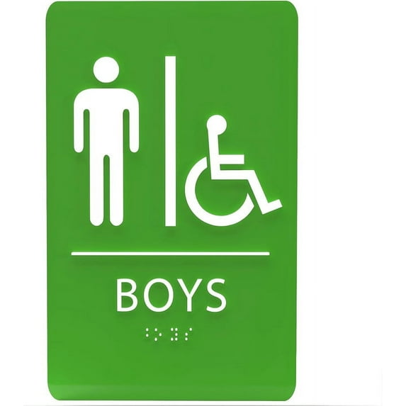 ADA CENTRAL SIGNS - 6"X9" Boys Accessible Restroom Sign - ADA Compliant Tactile Graphics Grade 2 Braille Text Wall Signs - Bathroom Door Placard Double Sided Tape Wheelchair Handicap Rest Room Sign