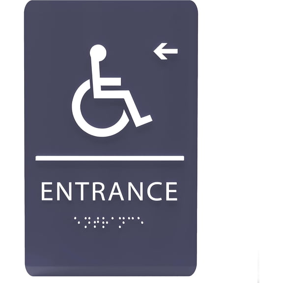 ADA CENTRAL SIGNS - 6"X9" Entrance Left Sign with Arrow - ADA Compliant Tactile Graphics Grade 2 Braille Text Wall Signs – Wheelchair Accessible Entry Sign for School, Office, Business, and Apartment