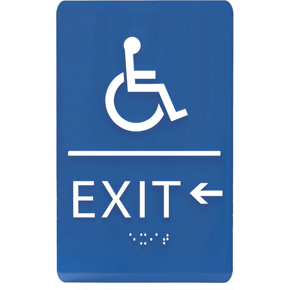ADA CENTRAL SIGNS - 6"X9" Exit Left Sign with Arrow - ADA Compliant Tactile Graphics Grade 2 Braille Text Wall Signs - Emergency Rescue Safety Sign for School, Office, Business, Apartment, Restaurant