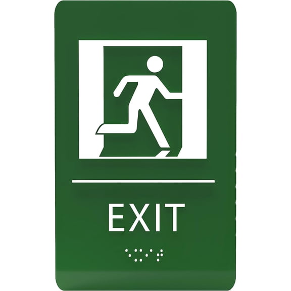 ADA CENTRAL SIGNS - 6"X9" Exit Sign - ADA Compliant Tactile Graphics Grade 2 Braille Text Wall Sign - Emergency Rescue Safety Signs for Schools, Offices, Businesses, Apartments, and Restaurants
