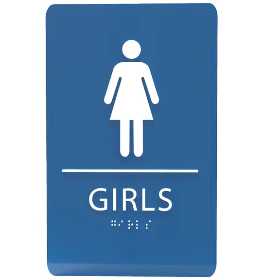 ADA CENTRAL SIGNS - 6"X9" Girls Restroom Sign - ADA Compliant Tactile Graphics Grade 2 Braille Text Plastic Wall Signs - Bathroom Door Placard Double Sided Tape Rest Room Sign for Business Apartment