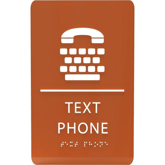 ADA CENTRAL SIGNS - 6" X9" Text Phone Sign - ADA Compliant Tactile Graphics Grade 2 Braille Text Wall Signs | Cell Phone TTY Telephone Keyboard Symbol Type Sign for Office, Hotel, School, & Apartment