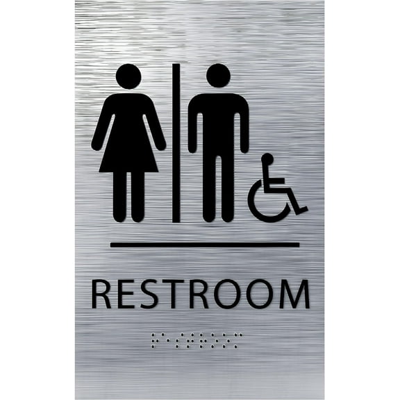 ADA CENTRAL SIGNS - 6"X9" Unisex Accessible Restroom Sign - ADA Compliant Tactile Graphics Grade 2 Braille Text Acrylic Wall Signs - Bathroom Door Placard All Gender Wheelchair Handicap Rest Room Sign