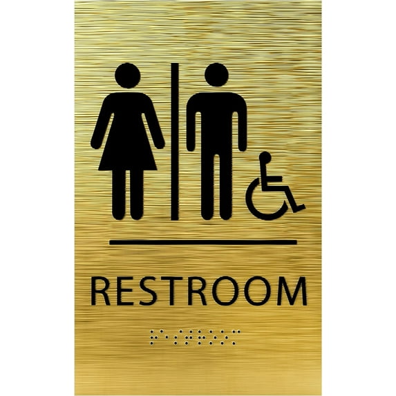 ADA CENTRAL SIGNS - 6"X9" Unisex Accessible Restroom Sign - ADA Compliant Tactile Graphics Grade 2 Braille Text Acrylic Wall Signs - Bathroom Door Placard All Gender Wheelchair Handicap Rest Room Sign