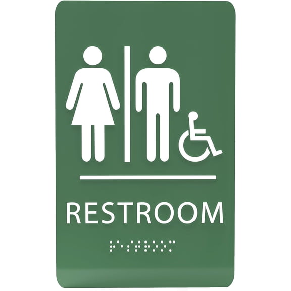 ADA CENTRAL SIGNS - 6"X9" Unisex Accessible Restroom Sign - ADA Compliant Tactile Graphics Grade 2 Braille Text Wall Signs - Bathroom Door Placard Double Sided Tape Wheelchair Handicap Rest Room Sign