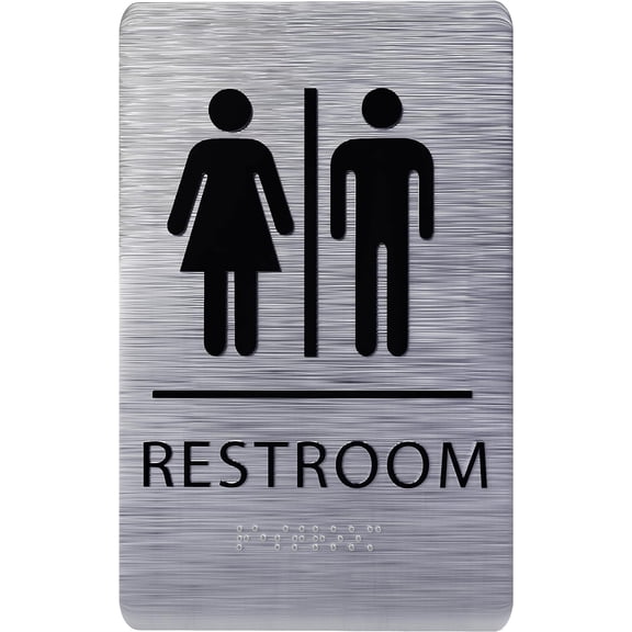ADA CENTRAL SIGNS - 6"X9" Unisex Restroom Sign - ADA Compliant Tactile Graphics Grade 2 Braille Text Plastic Wall Sign - Bathroom Door Placard All Gender Neutral Rest Room Sign for Business Apartment