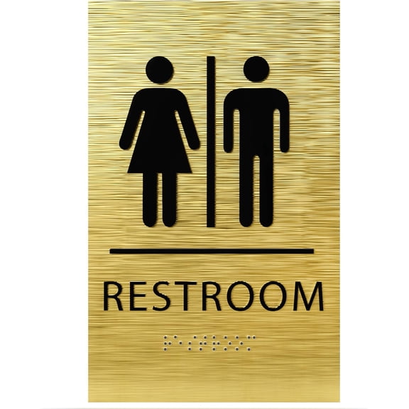 ADA CENTRAL SIGNS - 6"X9" Unisex Restroom Sign - ADA Compliant Tactile Graphics Grade 2 Braille Text Acrylic Wall Signs - Bathroom Door Placard All Gender Neutral Rest Room Sign for Business Apartment