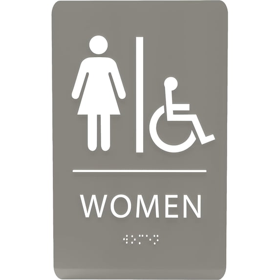 ADA CENTRAL SIGNS - 6"X9" Womens Accessible Restroom Sign - ADA Compliant Tactile Graphics Grade 2 Braille Text Wall Signs - Bathroom Door Placard Double Sided Tape Wheelchair Handicap Rest Room Sign