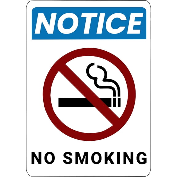 ADA CENTRAL SIGNS - Notice No Smoking with Large Pictogram Sign - ADA Compliant Digitally Printed Text Wall Sign - Smoke-Free Area Signs for Office, Business, Hotel, and Restaurant - Vinyl 5” x 3.5”