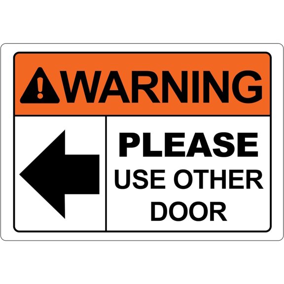 ADA CENTRAL SIGNS - OSHA Warning Please Use Other Door Sign with Left Arrow - ADA Compliant Digitally Printed Text Wall Sign - Fire Safety Evacuation Signs for Warehouse, Work Site - Vinyl 7” x 5”