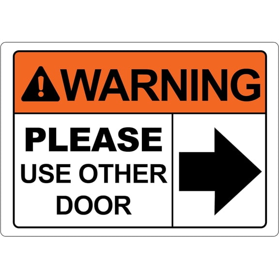 ADA CENTRAL SIGNS - OSHA Warning Please Use Other Door Sign with Right Arrow - ADA Compliant Digitally Printed Text Wall Sign - Fire Safety Evacuation Signs for Warehouse, Work Site - Vinyl 5” x 3.5”