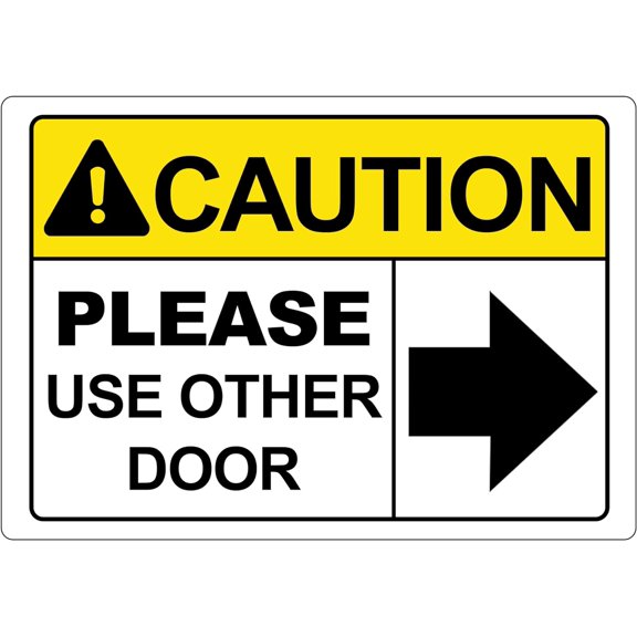 ADA CENTRAL SIGNS - OSHA Warning Please Use Other Door Sign with Right Arrow - ADA Compliant Digitally Printed Text Wall Sign - Fire Safety Evacuation Signs for Warehouse, Work Site - Vinyl 5” x 3.5”