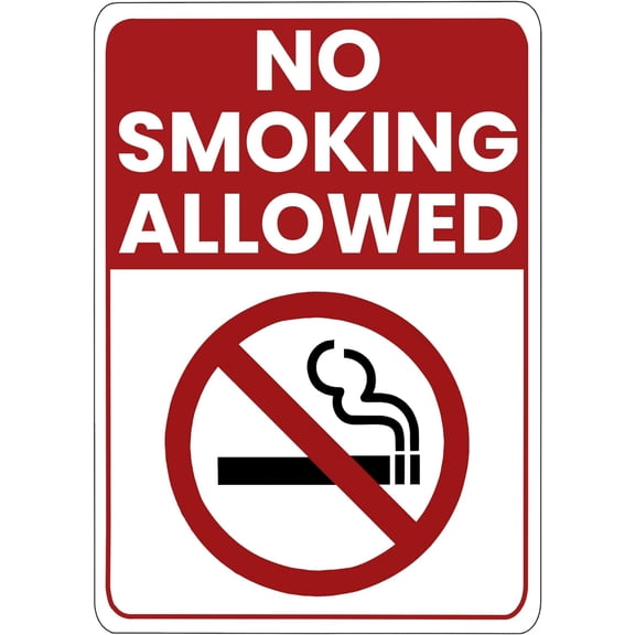 ADA CENTRAL SIGNS - No Smoking Allowed Sign with Red Banner - ADA Compliant Digitally Printed Text Wall Sign - Smoke-Free Area Signs for Offices, Businesses, Hotels, and Restaurants - Vinyl 5” x 3.5”