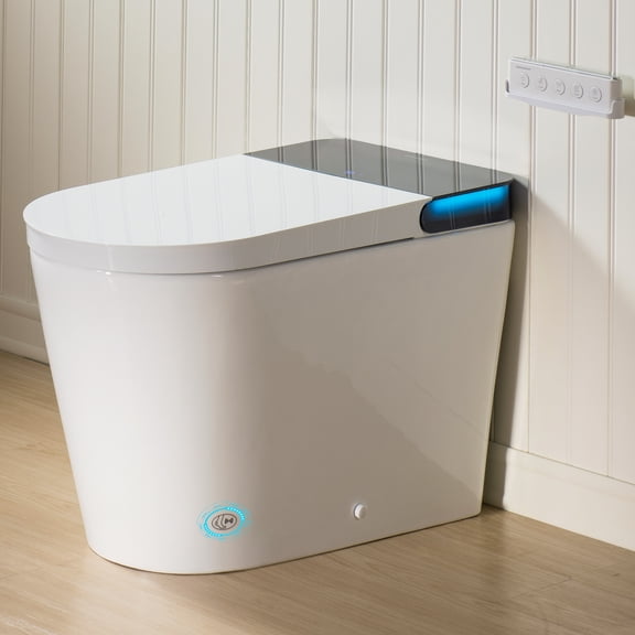 ADA Comfort Height Smart Bidet Toilet with Auto Open/Flush, Auto Temp Adjust/Foam Shield, 1.06 GPF, Remote Control