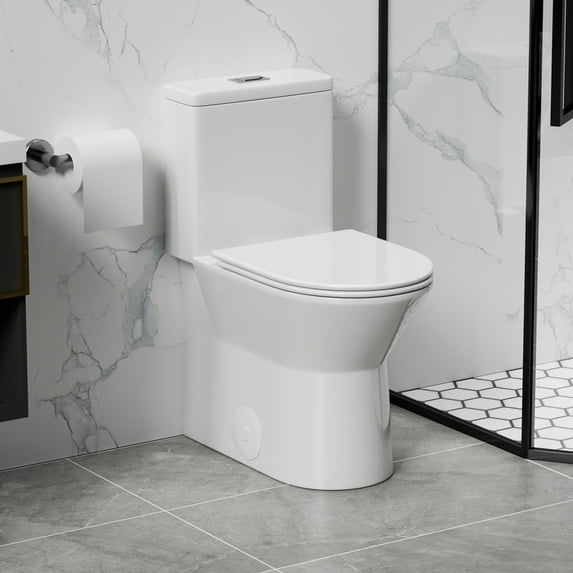 ADA Compliant 17" Comfort Height Toilet with Dual Flush Technology, WaterSense Certified, Rimless Bowl & Soft-Close Seat, 12" Rough-In, Gloss White