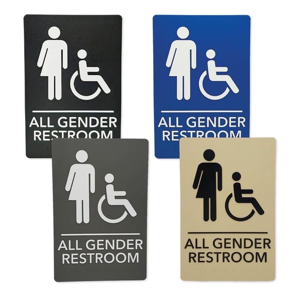 ADA-Compliant Wayfinding Signs. Durable, Non-Glare, Scratch-Resistant. Grade 2 Braille with Raised Text. Ensure Easy Compliance for Businesses. USA Made, 2 Pack (Black/White, All Gender Handicap)