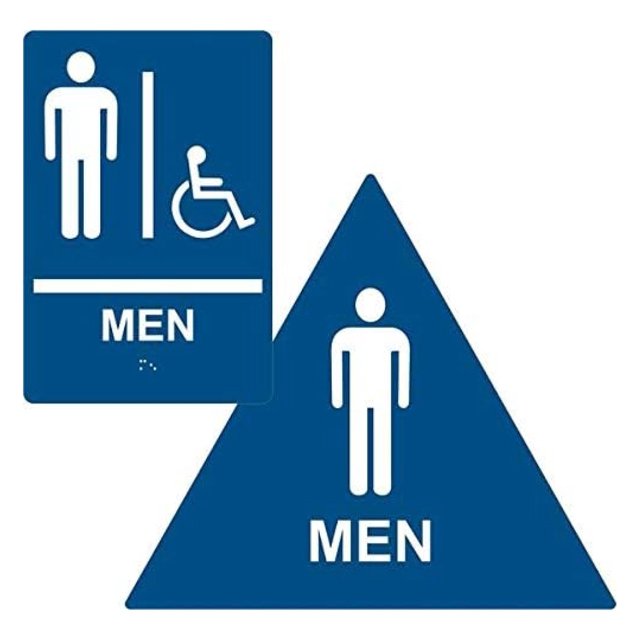 ADA Compliant Men Restroom Sign Set of Door and Wall Sign,Tactile