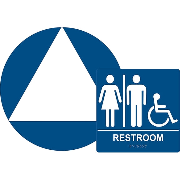 ADA Compliant Unisex All Gender Restroom Bundle , Door and Braille Sign , CA Title 24