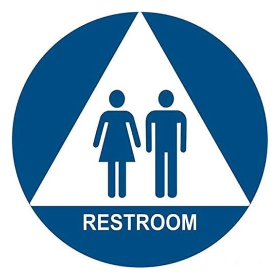 ADA Compliant Unisex Restroom Sign - 12" Round Door Sign - Blue/White - Tactile Pictograms - Made in USA - Easy Mounting - California Compliant (No Braille)