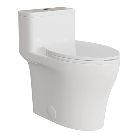 ADA Height One-Piece Elongated Commercial Toilet - Dual Flush 0.8/1.28 GPF - Top-Mounted Buttons - Soft Close Seat - - Compact White Ceramic Restroom Fixture - 3/4.8L Dual-row Top-mounted Flushing