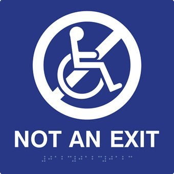 ADA Not An Exit Sign with Non Accessible Symbol and Grade 2 Braille - 8x8 | 1/32" Tactile Copy/Images on 1/8" Acrylic