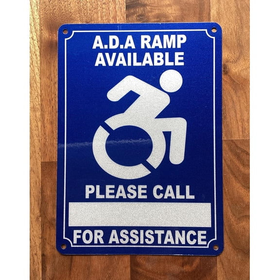 ADA RAMP AVILABLE PLEASE CALL SIGN (BLUE,REFLECTIVE, ALUMINIUM-RUST FREE, SIZE 5X7 INCH)