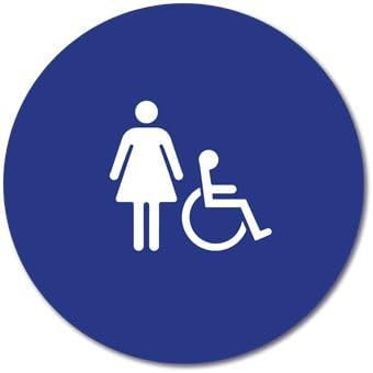 ADA Restroom Door Sign with Female and Wheelchair Symbols - 12x12-1/4" Acrylic Circle | 1/32" Raised Tactile Symbols$$Garden & Patio