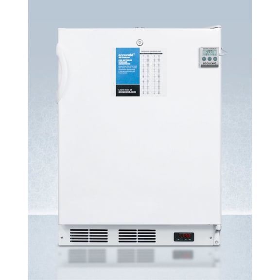 ADA compliant 24" wide all-freezer for built-in use, manual defrost with a NIST calibrated thermometer, lock, and -25C capability