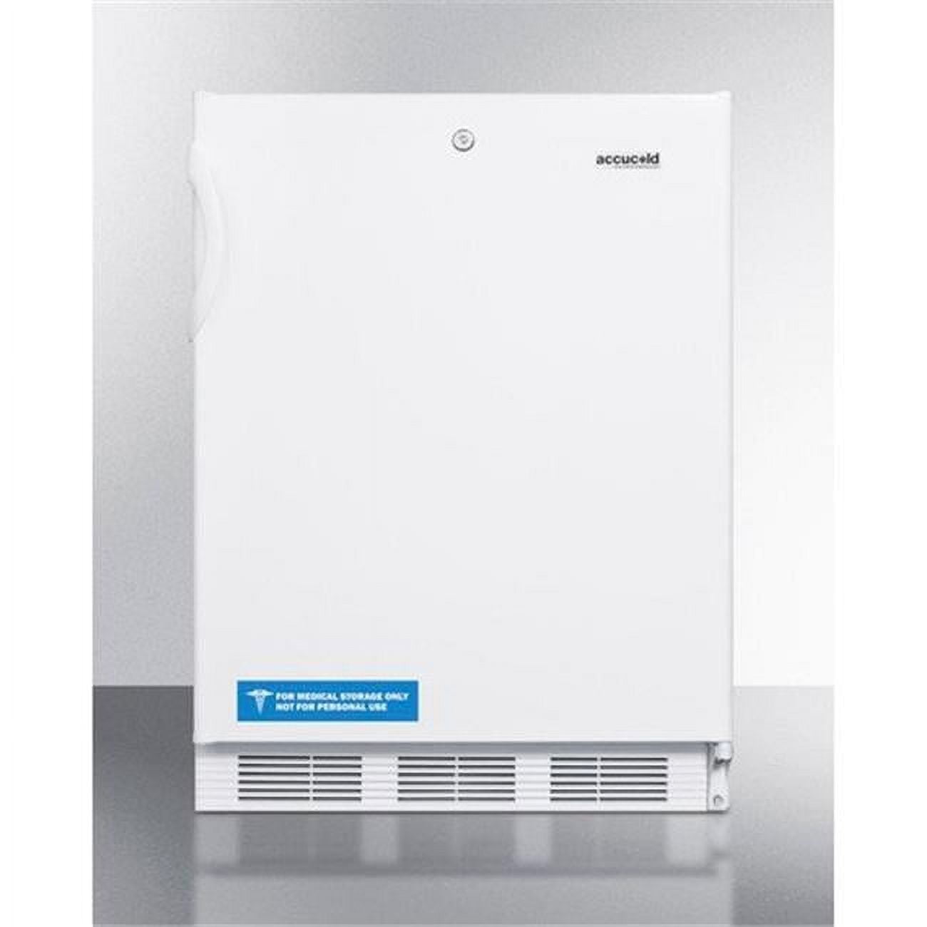 ADA compliant all-refrigerator for freestanding general purpose use, with lock, flat door liner, auto defrost operation and white exterior