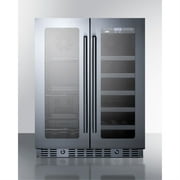 ADA compliant built-in or freestanding dual zone wine/beverage center with French door swing, seamless stainless steel trimmed glass doors, and stainless steel cabinet