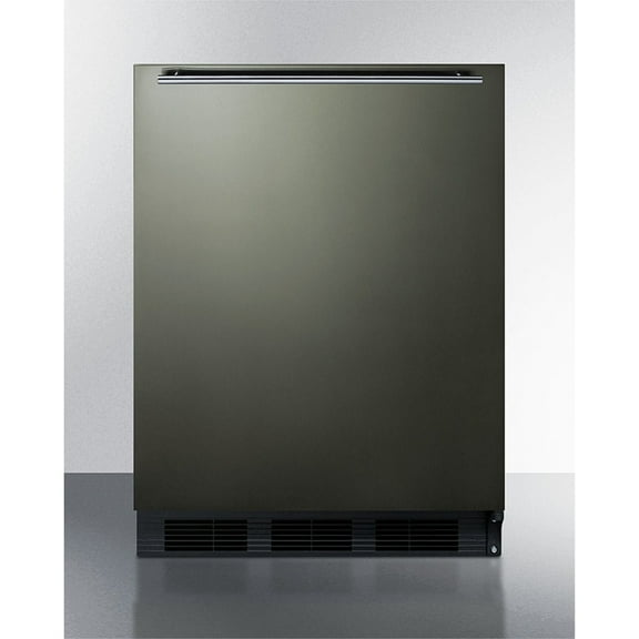 ADA compliant built-in undercounter all-refrigerator for residential use, auto defrost with black stainless steel wrapped door, horizontal handle, and black cabinet