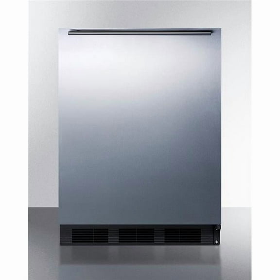 ADA compliant commercial all-refrigerator for built-in general purpose use, auto defrost w/stainless steel wrapped door, horizontal handle, and black cabinet