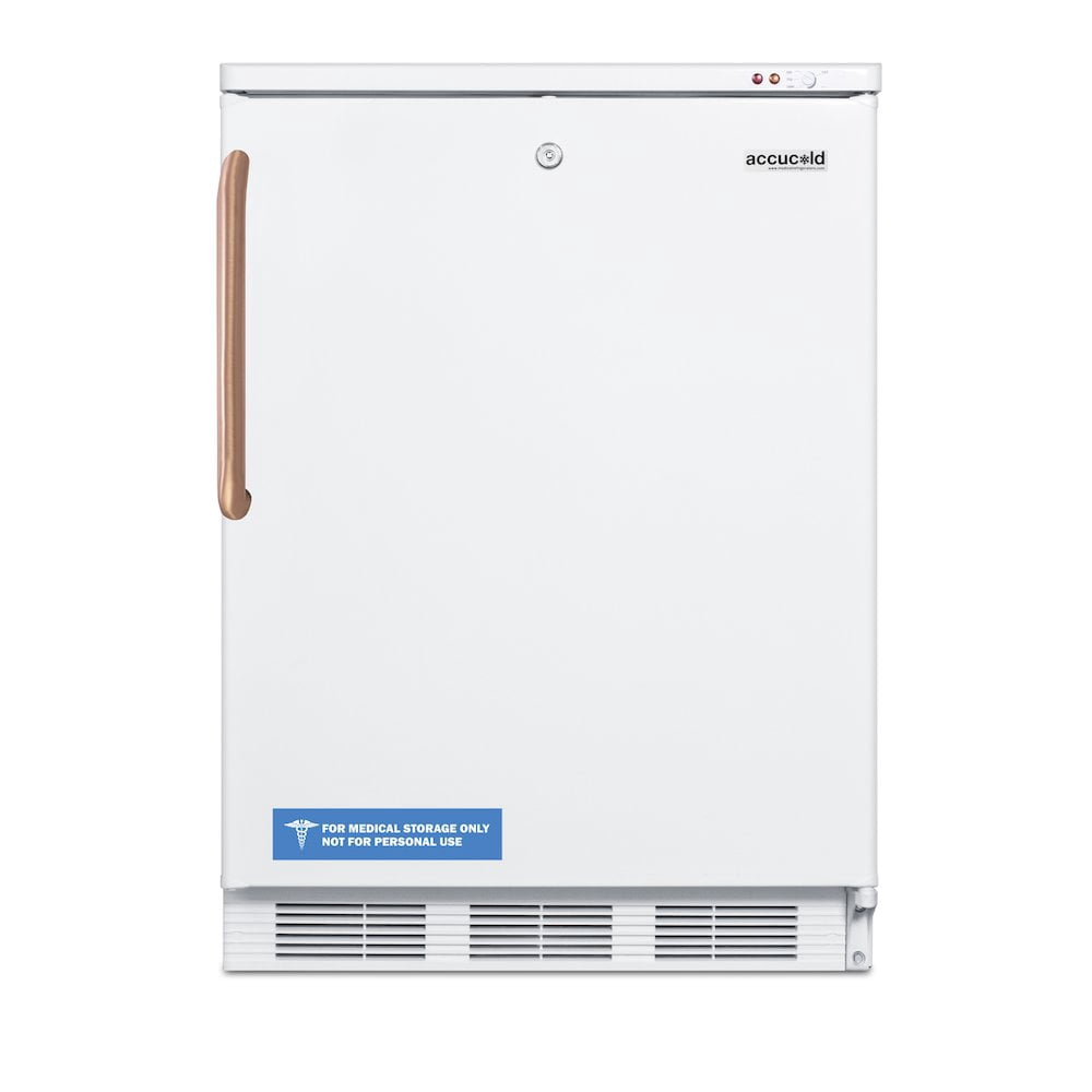 ADA compliant freestanding all-freezer capable of -25 C operation, with lock and copper handle