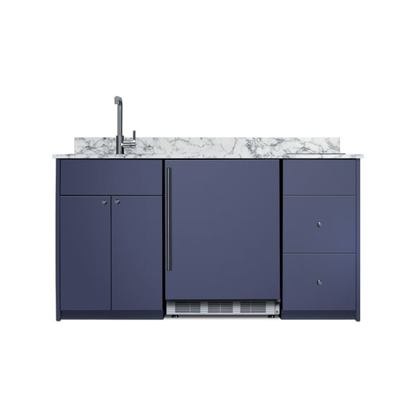 ADA-height Turnkey Caldera Kitchen featuring pre-assembled cabinetry and countertop in a modern midnight navy finish.