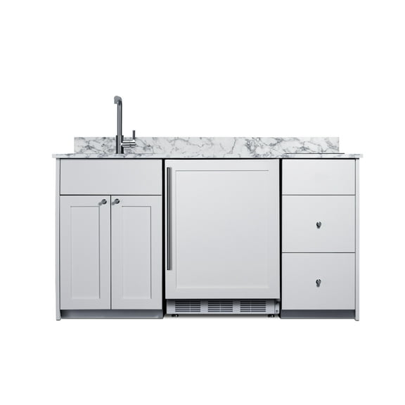 ADA-height Turnkey Caldera Kitchen featuring pre-assembled cabinetry and countertop in white,