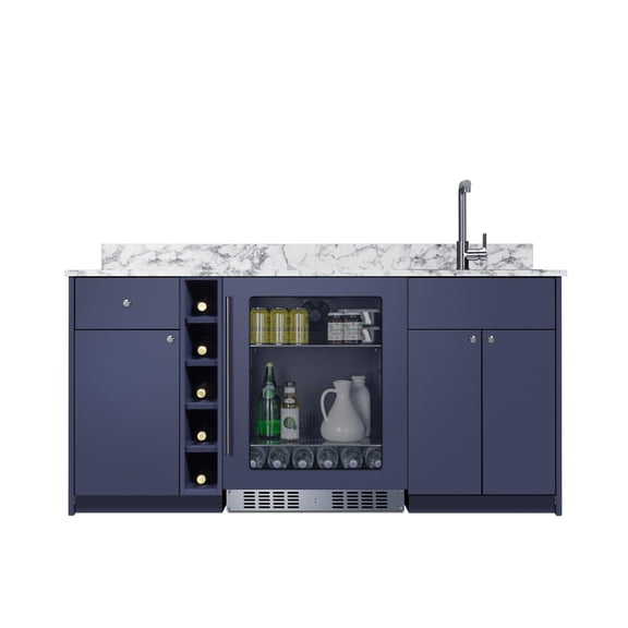 ADA-height Turnkey Oasis Wet Bar featuring pre-assembled cabinetry and countertop with stainless steel sink.