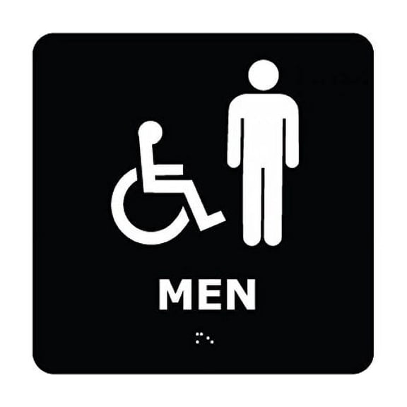 ADA4WBK National Marker ADA BRAILLE Sign, Men (with HANDICAP Symbol), Black, 8 Inches x 8 Inches
