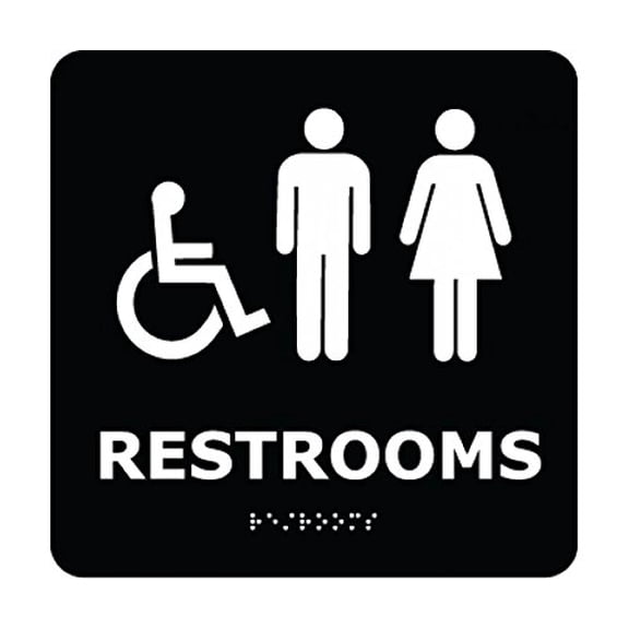 ADA9WBK National Marker ADA BRAILLE Sign, Restrooms (with HANDICAP Symbol), Black, 8 Inches x 8 Inches