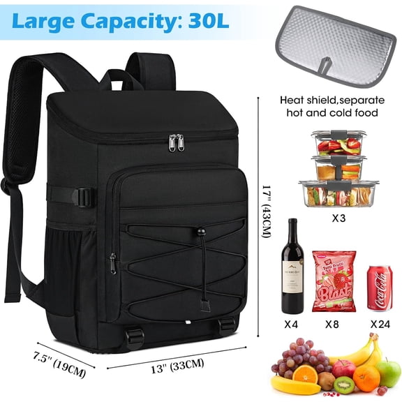 ADADFA Cold-resistant 30L Waterproof and Insulated Backpack Large Insulated Backpacks for Camping Travel Barbecuing Hiking 30 Liters Modern Style