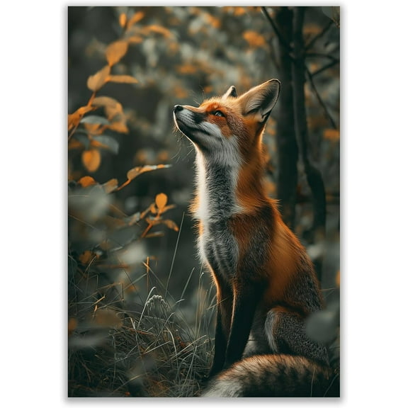ADALE Abstract Fox Wall Art Orange Fox Canvas Painting Gothic Animal Prints Cute Fox Poster Gothic Forest Painting Wild Animal Pictures Canvas Fox Art Decor Unframed 20x24 Inch