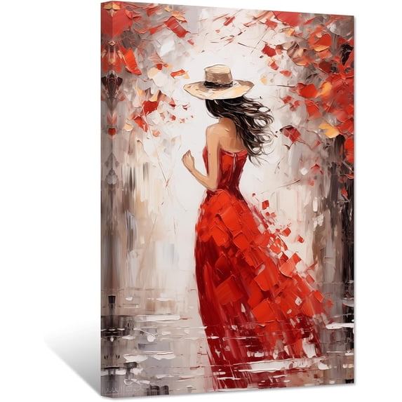 ADALE Abstract Girl Painting Prints Woman in Red Dress Canvas Pictures ...