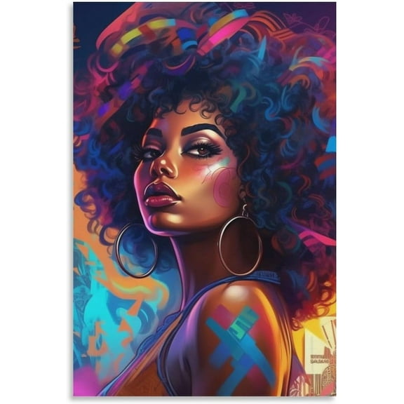 ADALE African Woman Wall Art Black Art Poster Graffiti Canvas Painting Picture for Living Room Unframed 18x12 Inch